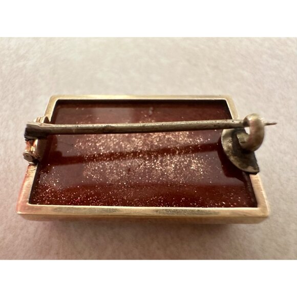 Antique Victorian Florentine floral pietra dura 18kt gold framed brooch pin - Picture 6 of 9